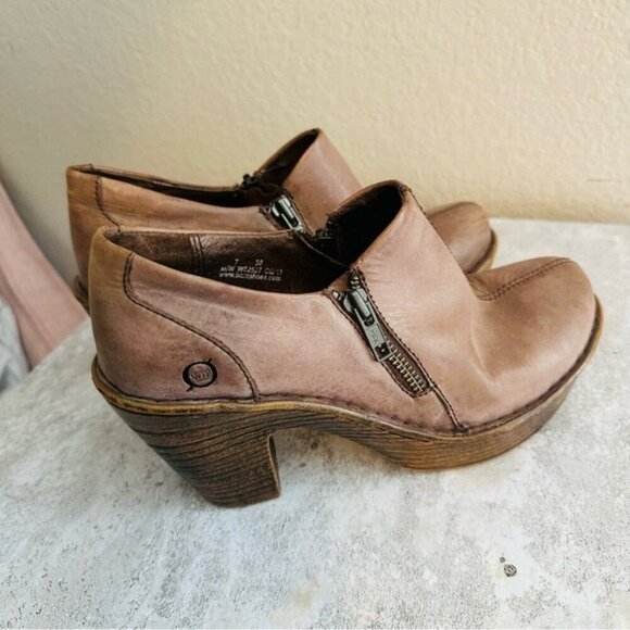 Born Famke Taupe Clogs Womens Leather Zipper Ankle Boots, Size 7 - Picture 5 of 10